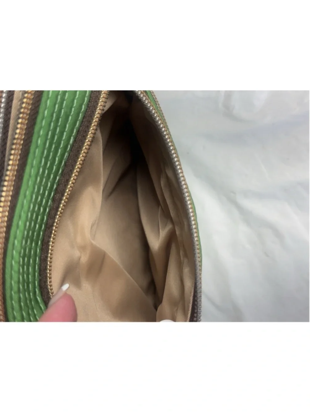 Dooney & Bourke Green Nylon North South Triple Zip Shoulder Crossbody Bag Purse